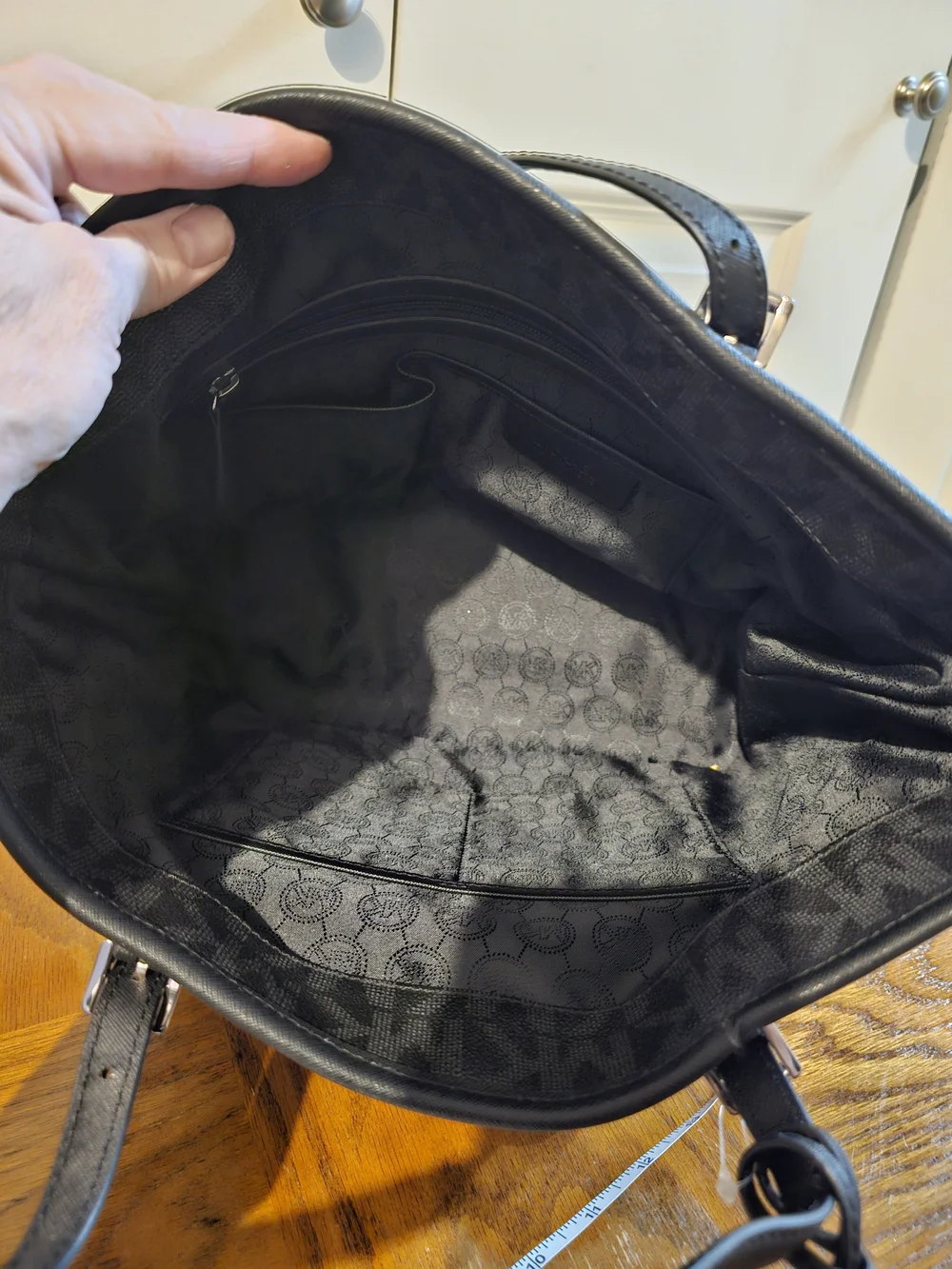 Michael Kors Black Logo Tote with Silver Charm and Trim